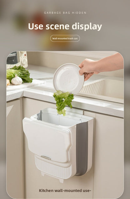Collapsible 1.85-Gallon Trash Can with Lid for Wall Mount, Cabinet Door Hanging or Floor Placement