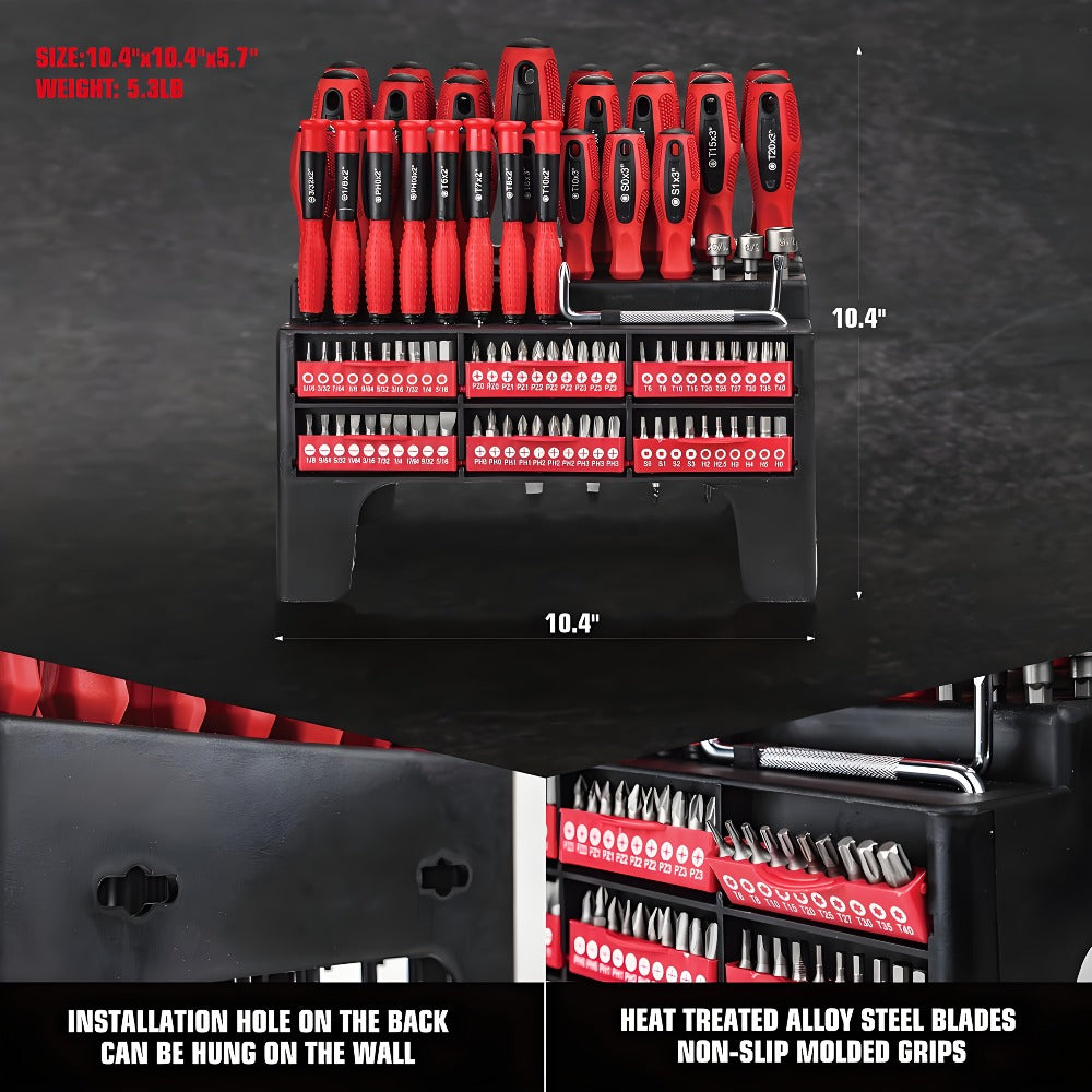 Screwdriver and Bit Organizer Set with 100-, 118- or 126-Piece Color-Coded Rack Configurations