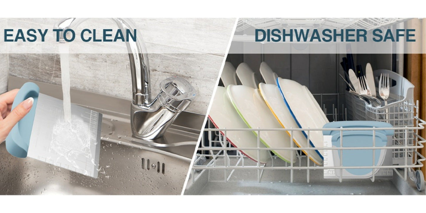 Two-Piece Dough Scraper Set with Metal Bench Cutter, Measurement Guide and Blue or Grey Bowl Scraper
