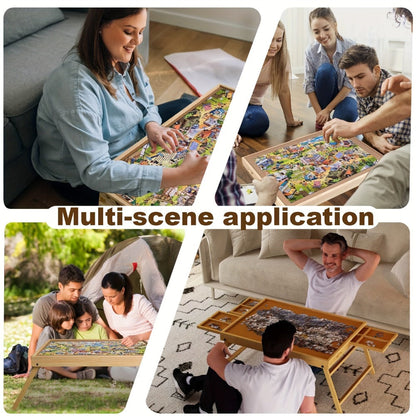 Foldable Wooden Jigsaw Puzzle Table with 4 Storage Drawers, 16 Sorting Grids and Natural-Color 1000-Piece Work Surface