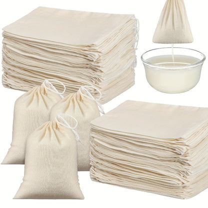Cheesecloth Bags for Straining 100 Pack – Reusable Muslin Tea Filter Bags for Cold Brew, Milk Tea, Nut Milk & Cooking, 4x6 Inch Drawstring Cotton Bags, Food-Grade Unbleached