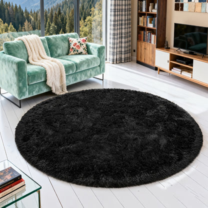 Round Shaggy Area Rug in Seven Solid or Tie-Dye Colors with 4 x 4-Foot to 8 x 8-Foot Sizes