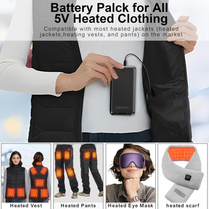 Power Bank 10000mAh 5V/2A for Heated Clothing with USB-C Input/Output in Black or White Battery Pack