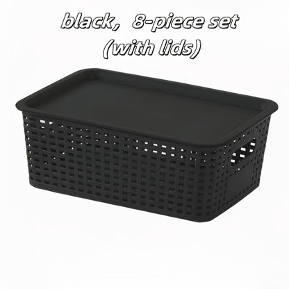 Flip-Top Lid Storage Baskets Set of 8 in White for Desktop, Documents and Shelf Organization