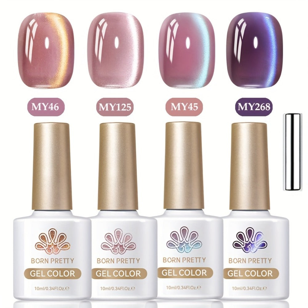 Four-Piece 10ml Cat Eye Gel Polish Set with MY46, MY125, MY145 and MY268 Purple Jelly Glass Colors