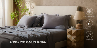 Bed Sheet Set Soft Breathable Cooling Microfiber Fitted & Flat Sheets with Deep Pockets – Wrinkle Free Hotel Luxury Bedding in Multiple Colors & Sizes