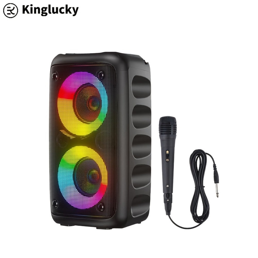 Karaoke Party Speaker with Disco Lights & Microphone Kinglucky, Portable Bluetooth Subwoofer Speaker for Outdoor Events Family Singing, TWS Stereo Pairing, TF/AUX/USB, Wireless Speaker for Parties Backyard Celebrations
