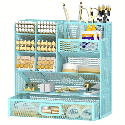 Mesh Desk Organizer with Pull-Out Drawer, Tiered Compartments and Six Color Checkout Options