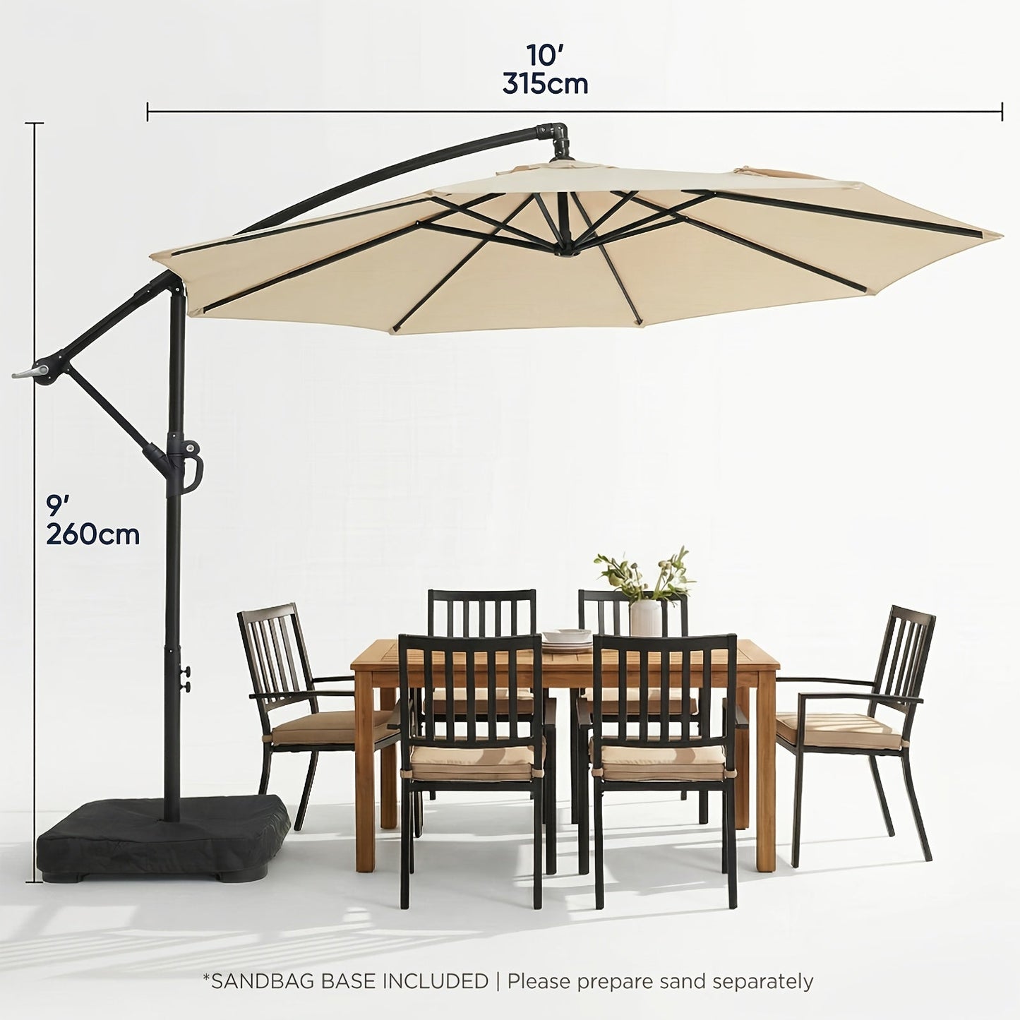 Patio Umbrella 10FT Cantilever Hanging Style with Crank, Push Tilt and Variant-Specific Cross Base