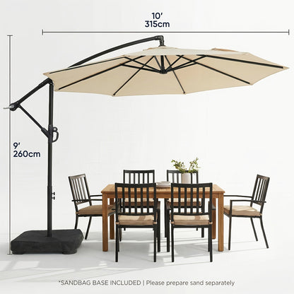 Patio Umbrella 10FT Cantilever Hanging Style with Crank, Push Tilt and Variant-Specific Cross Base