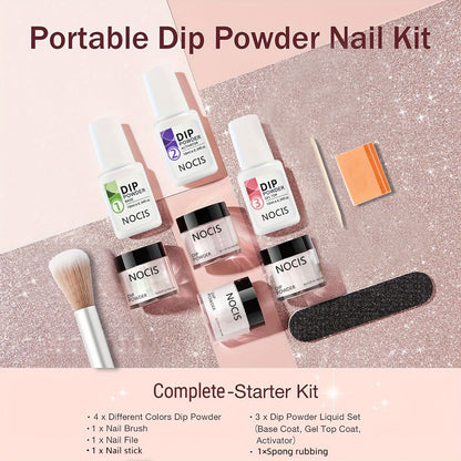Dip Powder Nail Kit 4 Colors Glitter Nude Shades French Manicure Set with Base Coat Top Coat Activator No Lamp Needed Long Lasting Salon Quality Gift for Women