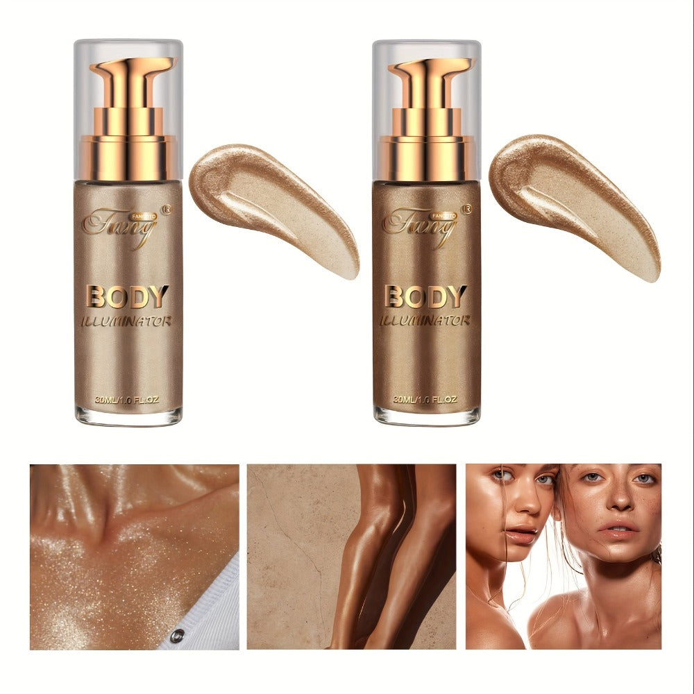 Liquid Luminizer Set of 2 Moisturizing Shimmer Highlighter for Face and Body Glow - All-in-One Illuminator Bronzer Dewy Finish Summer Makeup Kit Women Beauty Gift