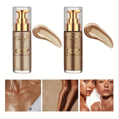 Liquid Luminizer Set of 2 Moisturizing Shimmer Highlighter for Face and Body Glow - All-in-One Illuminator Bronzer Dewy Finish Summer Makeup Kit Women Beauty Gift