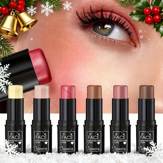 Blush Stick Makeup Set 6 Piece — 3-in-1 Waterproof Blush Eyeshadow Touch-Up Sticks, All-Day Moisturizing Glossy Shimmer, Multi-Color Pink Brown Natural Face Makeup for Women