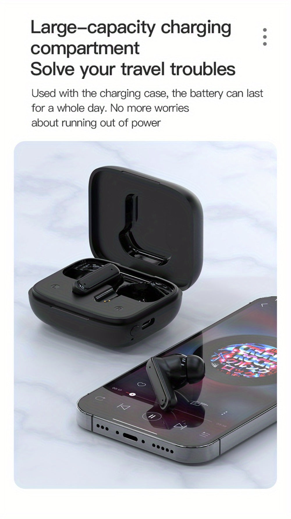 Touchscreen ANC Wireless Earbuds Full-Color Display, Noise Cancelling In-Ear with Charging Case for Sports Gaming Business