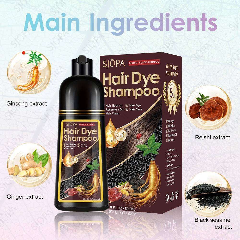 Hair Dye Coloring Shampoo 5-in-1 Upgraded with Hibiscus Oil, Squalane & Glycerin - Quick Color & Nourishing, Gentle Skin-Safe Formula, 12 Shades for Women & Men, Extra Large 500ml / 16.91oz
