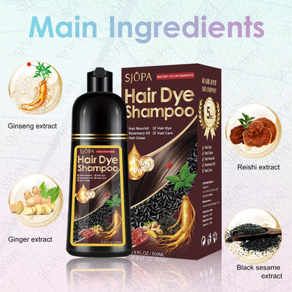 Hair Dye Coloring Shampoo 5-in-1 Upgraded with Hibiscus Oil, Squalane & Glycerin - Quick Color & Nourishing, Gentle Skin-Safe Formula, 12 Shades for Women & Men, Extra Large 500ml / 16.91oz