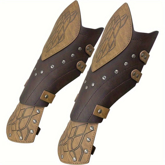 Costume Accessories 2-Piece Embossed Faux Leather Arm Guards with Buckle Straps in Black for Themed Events