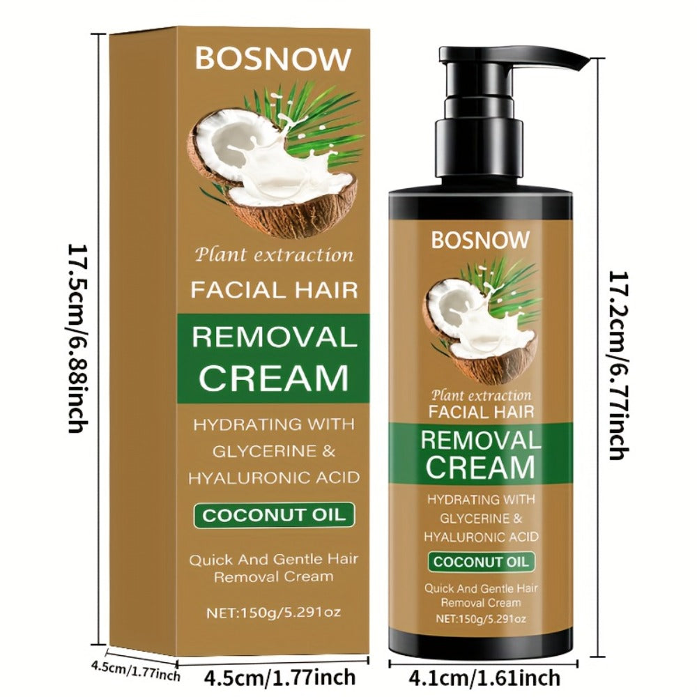 Hair Removal Cream BOSNOW 150g Coconut Oil Pump Bottle with Carton for External Body Grooming