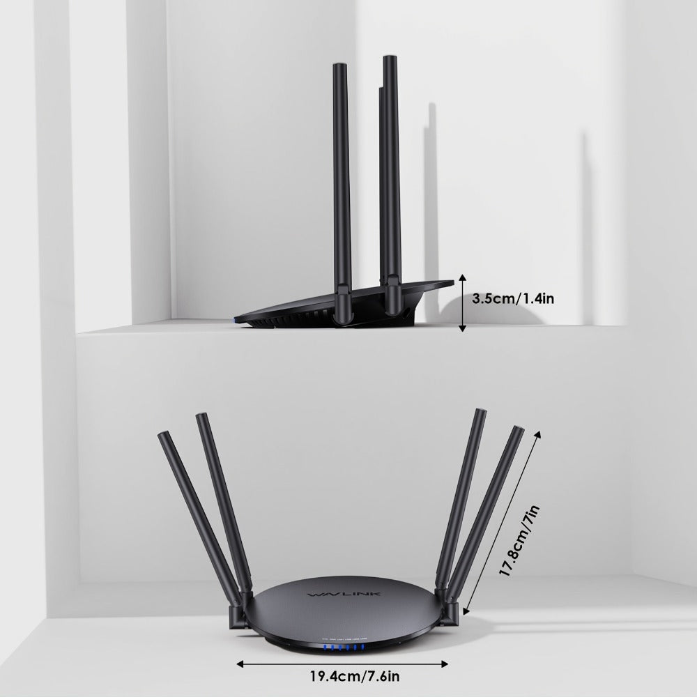 WAVLINK AC1200 WiFi Router 3-in-1 Dual Band 1200Mbps - 4x5dBi Antennas, Gigabit WAN LAN, Router Access Point Repeater Mode