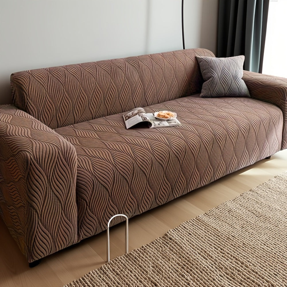 Sofa Cover Polar Fleece Modern Jacquard Elastic Slipcover with Anti-Slip Fit for 1 to 4-Seater Sofas
