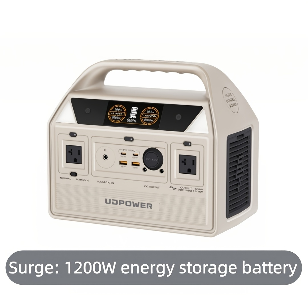 Portable Power Station 595Wh 600W with LiFePO4 Cell Pack, Nine Outputs, USB-C PD and 1200W Surge