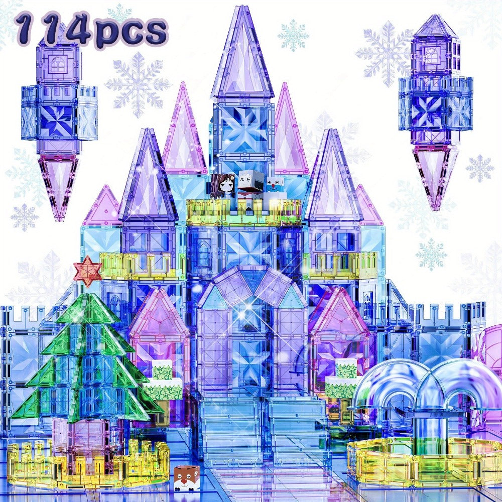 Magnetic Tiles 114-Piece Purple and Blue Ice Castle Building Set with Arches, Windows and Decorative Shapes