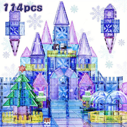 Magnetic Tiles 114-Piece Purple and Blue Ice Castle Building Set with Arches, Windows and Decorative Shapes