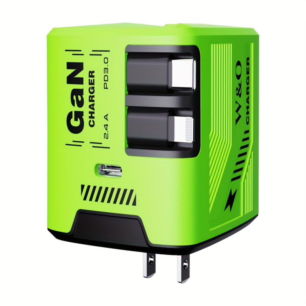GaN Wall Charger 120W Fast with Retractable Built-In Cable & Foldable Plug – Compact Portable Travel USB-C Adapter for iPhone 17 16 15 14 Pro Max, Samsung Galaxy Ultra, Android Devices, 6 Colors