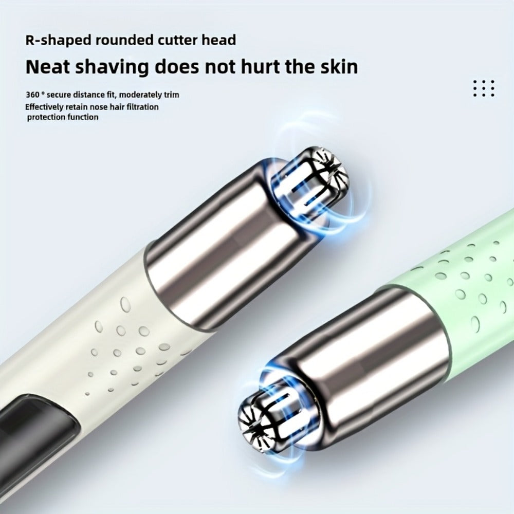 Rechargeable Nose, Ear and Eyebrow Hair Trimmer in Green with Stainless Steel Cutting Head and USB Charging