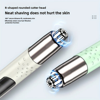 Rechargeable Nose, Ear and Eyebrow Hair Trimmer in Green with Stainless Steel Cutting Head and USB Charging