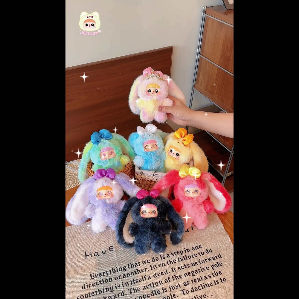 Plush Toy – Kawaii Rabbit with Detachable Face Panel and Assorted Character Styling for Display