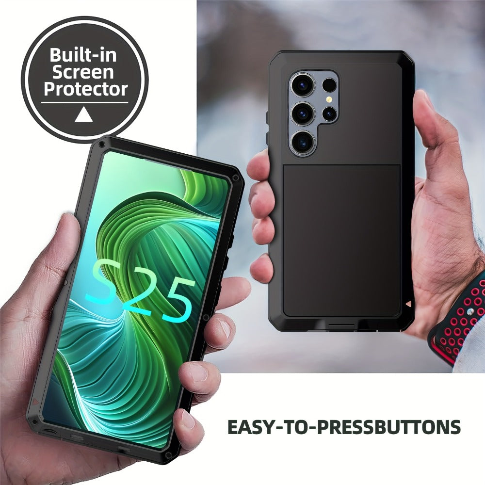 Phone Case Heavy Metal Frame with Built-In Glass Screen Protector and S Pen Access for Galaxy S23/S24 Ultra