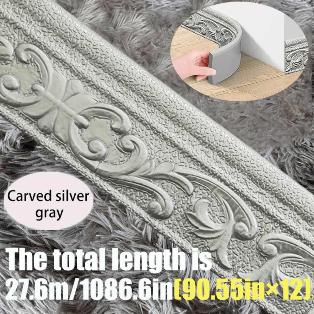 Carved Foam Baseboard Wall Trim Sticker in White, Silver Gray, Copper or Golden, Available in 4, 8 or 12 Rolls