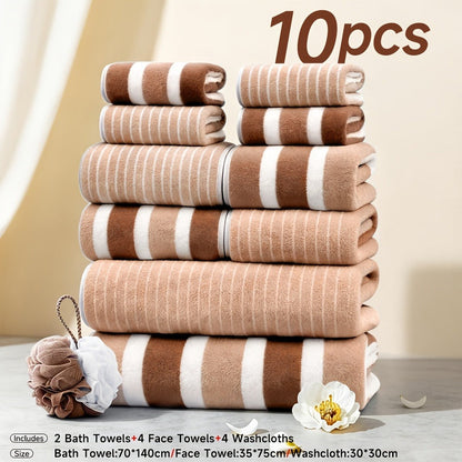 Towel Set 1, 3 or 10 Piece Polyester Striped Options with Bath, Face and Hand Towels for Home and Guest Use