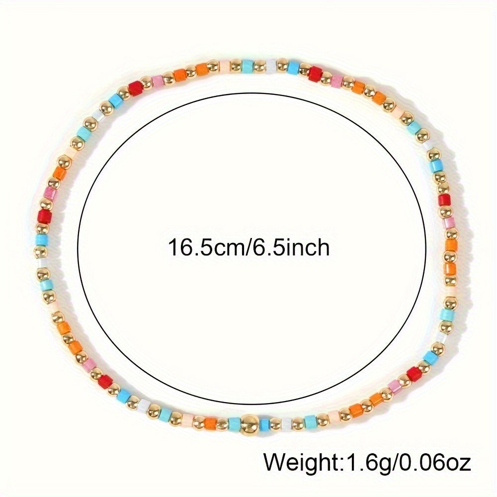 Beaded Bracelet - Seed Bead Set 60 Pcs Boho Elastic Stretch Stack Women Multicolor Bohemian - product detail view 4