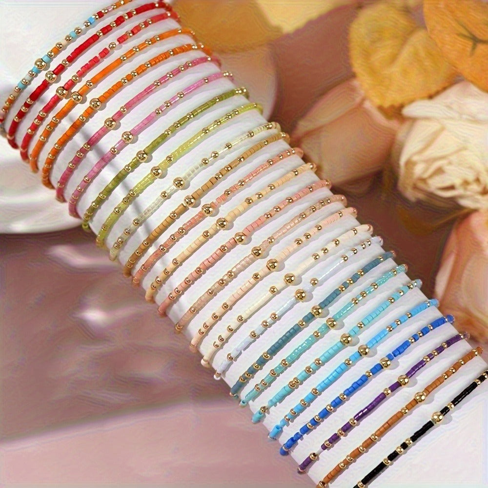 Beaded Bracelet - Seed Bead Set 60 Pcs Boho Elastic Stretch Stack Women Multicolor Bohemian - product detail view 5