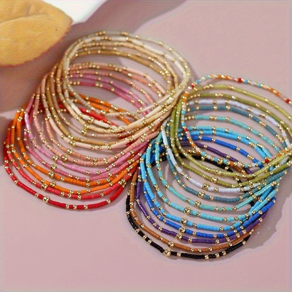 Beaded Bracelet - Seed Bead Set 60 Pcs Boho Elastic Stretch Stack Women Multicolor Bohemian - product detail view 6