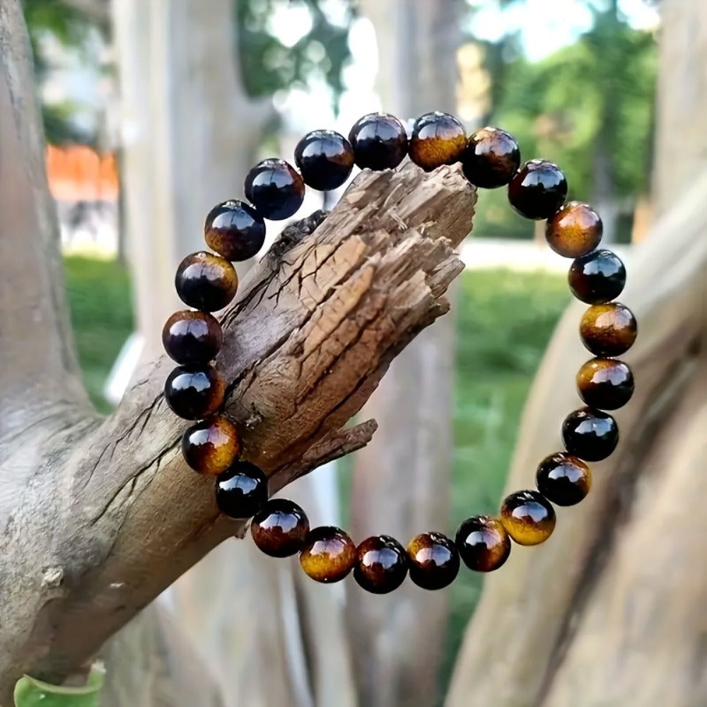 Beaded Bracelet - Tiger Eye Stone Set 8Pcs - 8mm Handmade Natural Stone , Multicolor Boho - product detail view 5