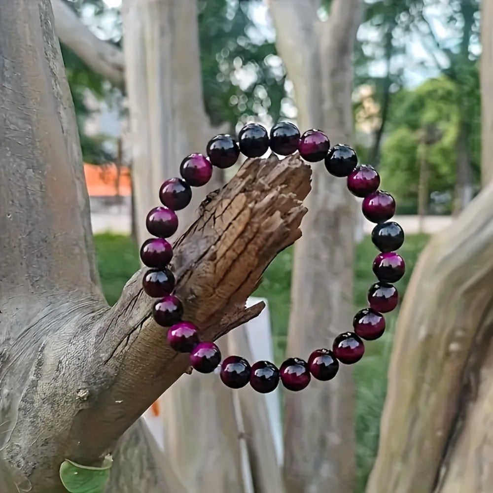 Beaded Bracelet - Tiger Eye Stone Set 8Pcs - 8mm Handmade Natural Stone , Multicolor Boho - product detail view 6
