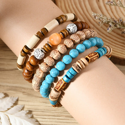 Beaded Bracelet - Wooden Bead Set 40pcs Bulk Vintage Western Boho Women Multi Layer Assorted - product detail view 2