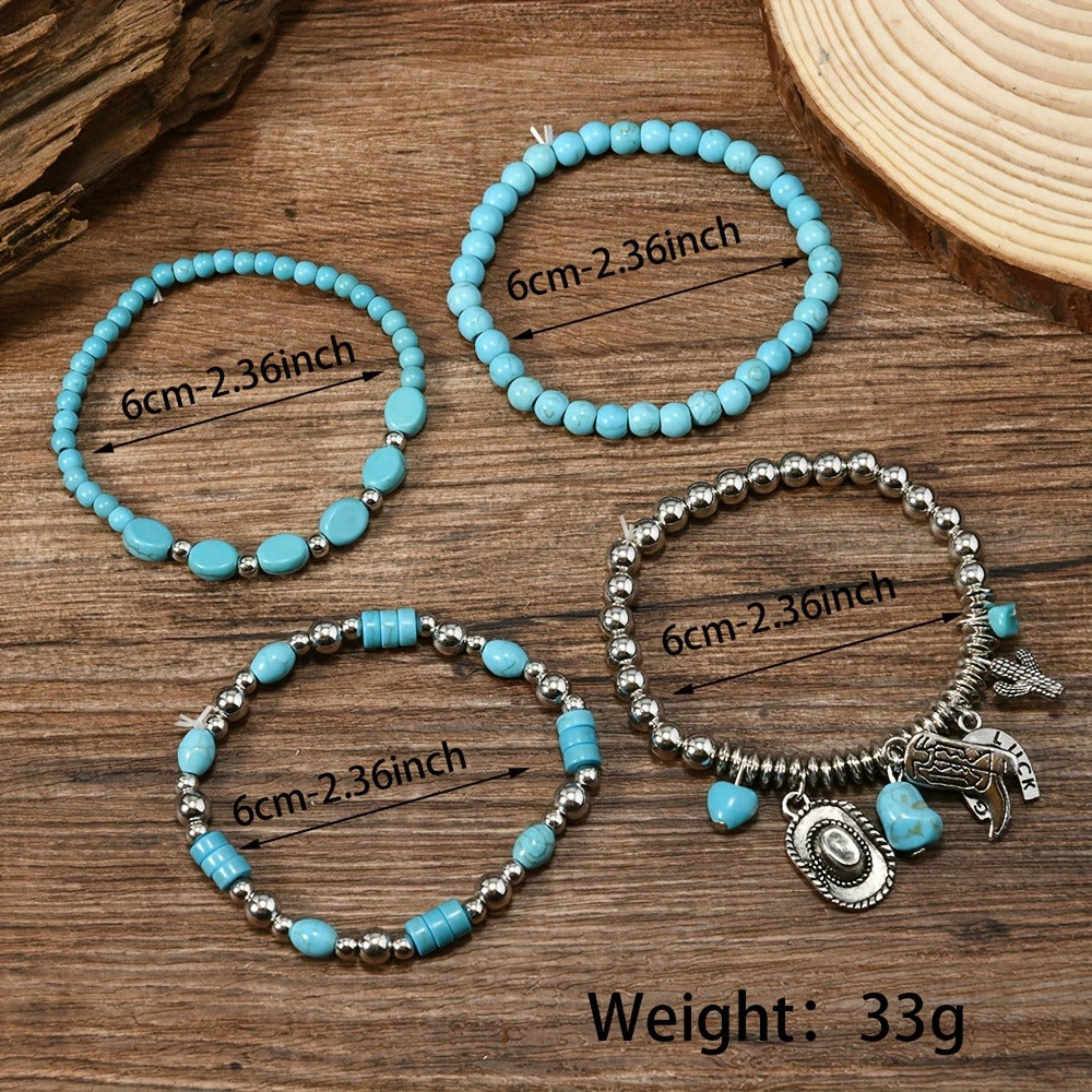 Beaded Bracelet - Wooden Bead Set 40pcs Bulk Vintage Western Boho Women Multi Layer Assorted - product detail view 4