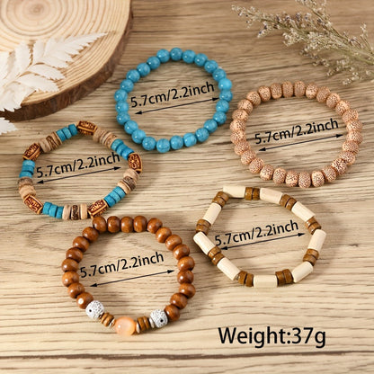 Beaded Bracelet - Wooden Bead Set 40pcs Bulk Vintage Western Boho Women Multi Layer Assorted - product detail view 5