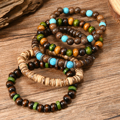 Beaded Bracelet - Wooden Bead Set 40pcs Bulk Vintage Western Boho Women Multi Layer Assorted - product detail view 6
