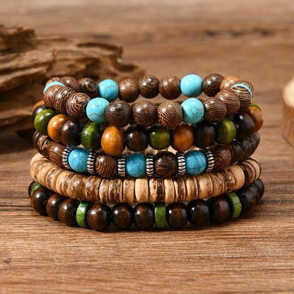 Beaded Bracelet - Wooden Bead Set 40pcs Bulk Vintage Western Boho Women Multi Layer Assorted - product detail view 7