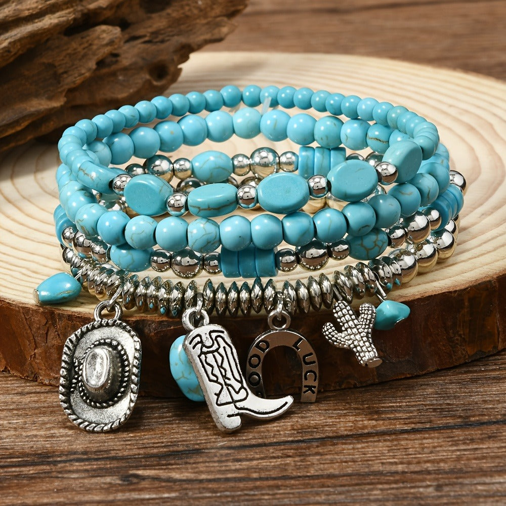 Beaded Bracelet - Wooden Bead Set 40pcs Bulk Vintage Western Boho Women Multi Layer Assorted - product detail view 9