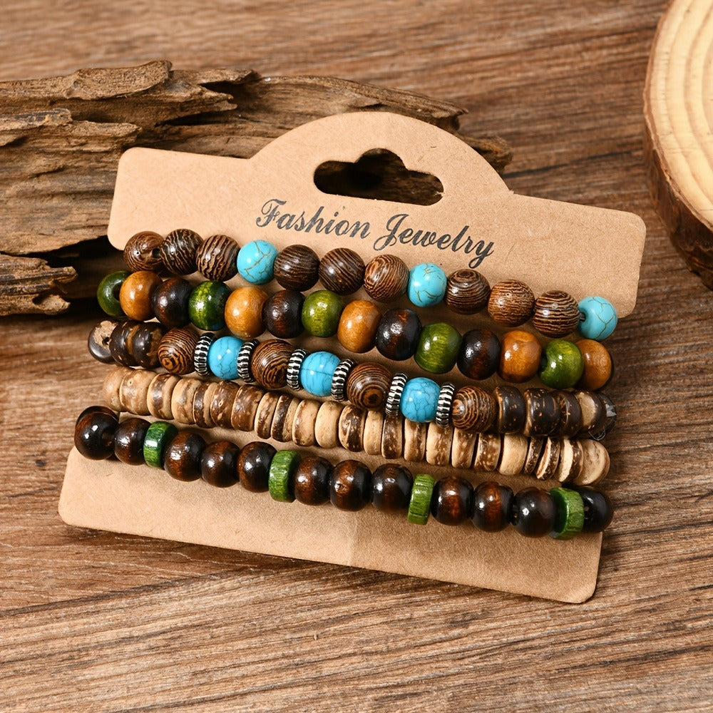 Beaded Bracelet - Wooden Bead Set 40pcs Bulk Vintage Western Boho Women Multi Layer Assorted - product detail view 10