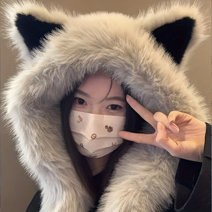 Beanie Hat - Cat Ear with Integrated Scarf Soft Warm Winter Faux Cat Ears for Women Men - product detail view 11