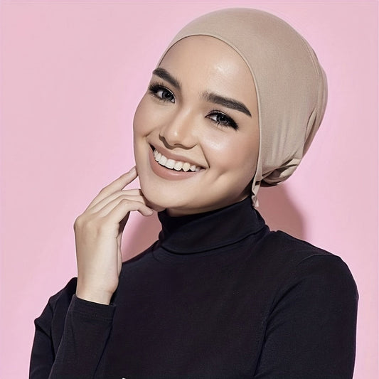 Beanie Hat - Inner Hijab Cap 4pcs Set - Elastic Modal Undercap Solid Color Tie Back - product detail view 2