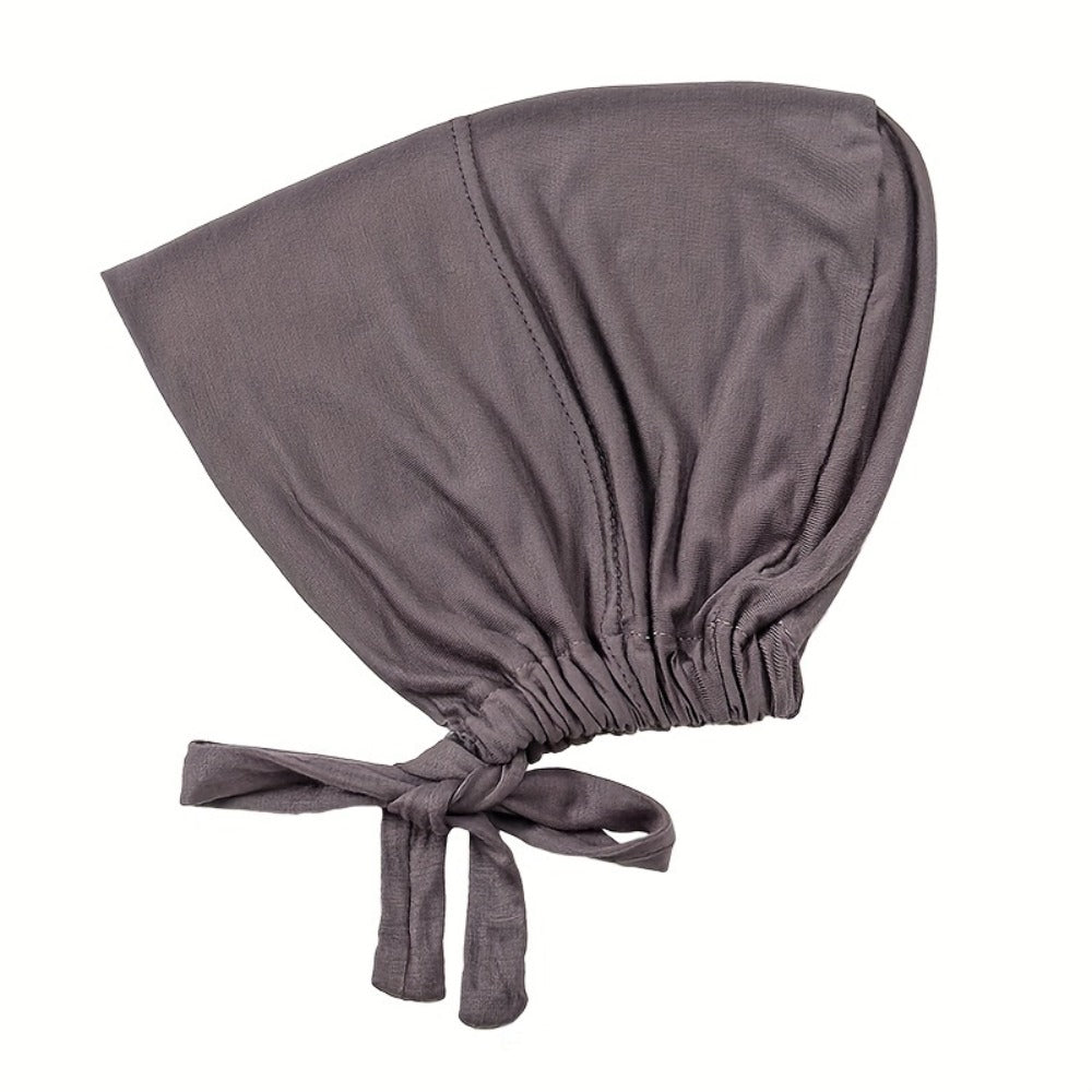 Beanie Hat - Inner Hijab Cap 4pcs Set - Elastic Modal Undercap Solid Color Tie Back - product detail view 9